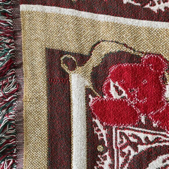 Vintage Woven Fringed Noel Christmas Themed 32 inch x 43 inch Tapestry Throw Bla - Picture 9 of 9